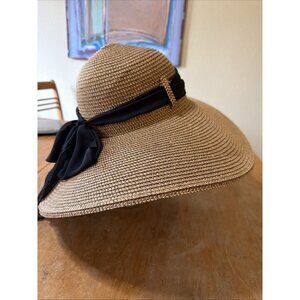 Women's Extra Large Floppy Folding Wide Brim Straw Sun Beach Hat Black Bow